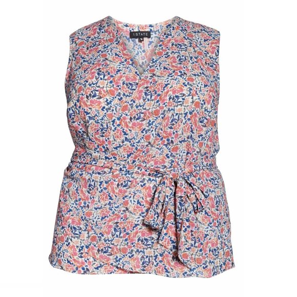 1.state Plus Size Women's Sunwashed Floral Wrap Top - Size 2X | Orange - Picture 5 of 5